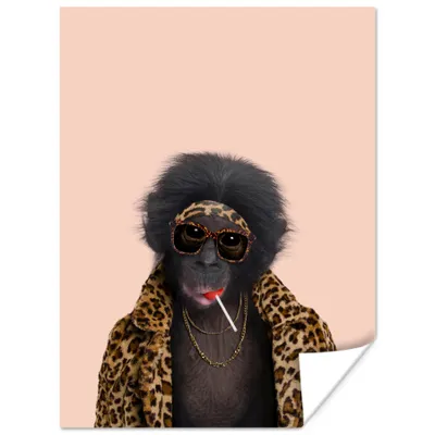 Produktbild von MuchoWow® Poster Affe - Tiere - Sonnenbrille - Pantherdruck - Lutscher 120x160 cm - Wandbilder