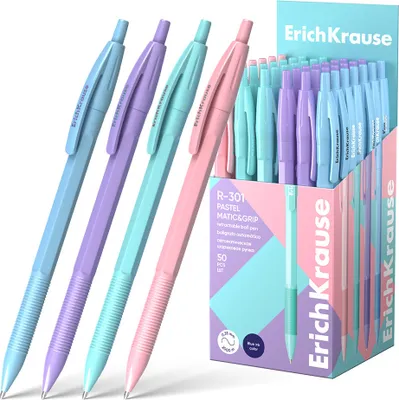 Produktbild von Druckkugelschreiber R-301 Bunt Pastell 0,35mm Gummigriff 50er Set Blau