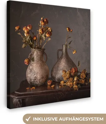 Produktbild von MuchoWow® - Leinwandbilder - Stilleben - Blumen - Vase - Dunkel, Wandbild, Wanddeko Bilder Wohnzimmer, 20x20 cm