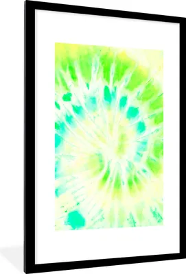 Produktbild von MuchoWow® Gerahmtes Poster Krawattenfärbung - Grün - Gelb 60x90 cm - Poster mit Schwarzem Bilderrahmen Wandposter Rahmen Foto Bilder - Dekoration - Wandposter Wohnzimmer - Hochwertig