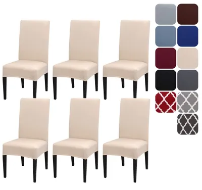 Produktbild von Set mit 6 elastischen Stuhlhussen für Esszimmerstühle, abnehmbare und waschbare Stuhlschoner, dekorative Stuhlhussen für Zuhause, Küche, Hotel, Restaurant, Bankett, Hochzeit, Party