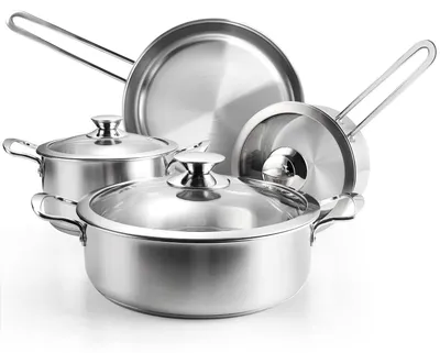 Image de Ensemble de casseroles en acier inoxydable, comprenant 7 pièces, avec couvercles en verre