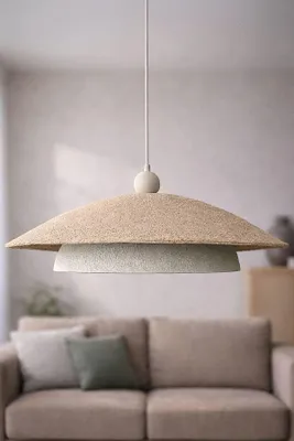 Produktbild von Opviq, Moderne Pendelleuchte aus Carbonbeton, Ø48 cm, höhenverstellbar 35-85 cm, E27 Fassung, Beige, skandinavisches Design, ideal für stilvolle Wohnräume, IP20.