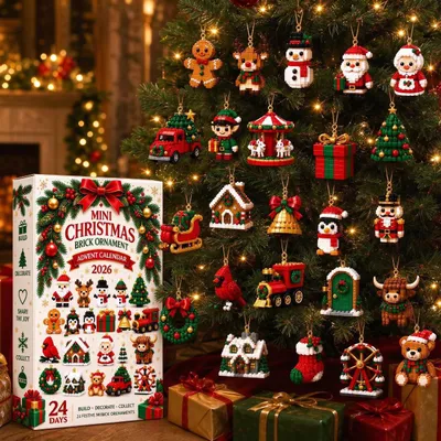 Produktbild von Adventskalender 2026 Bausteine 24 Mini 3D-Ornamente Weihnachtsbaumschmuck C