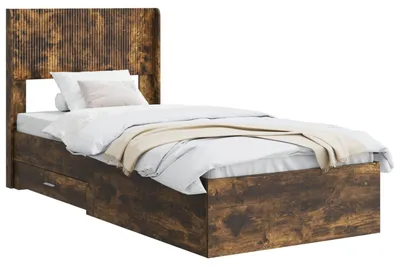 Immagine prodotto di Letto matrimoniale con contenitore e testiera in legno effetto noce, dimensioni 75 x 190 cm