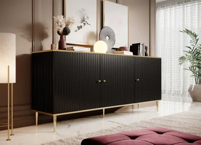 Produktbild von Kommode Sideboard GLAMOUR 180 schwarz Kommode mit 3 Türen 180cm breit