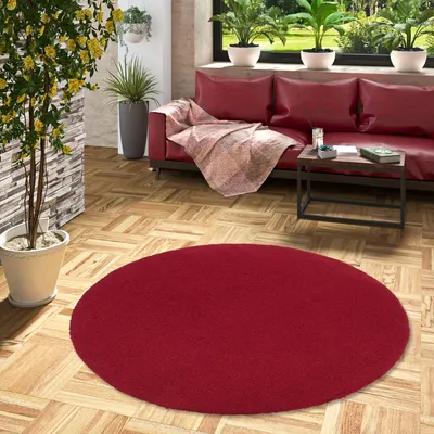 Produktbild von Luxus Hochflor Shaggy Teppich Velvet Weinrot Rund, Größe:240 cm Rund