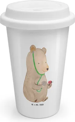 Produktbild von Mr. & Mrs. Panda Thermobecher Bär Arzt - Weiß - Geschenk, Doktor, Ärztin, Professor, Teddy, To Go Becher, Professorin, ToGo Kaffeebecher, Mehrwegbecher