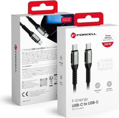 Obrázek produktu pro Kabel FORCELL F-ENERGY C263 typ C na typ C QC4.0 PD 5A 240W Cafule 1,2 m černý
