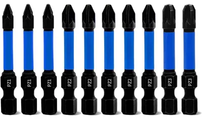 Produktbild von Schraubendreher Bits Set 10 Stück 50mm PZ1 PZ2 PZ3 Magnetisch 1/4" Sechskantschaft S2 Stahl