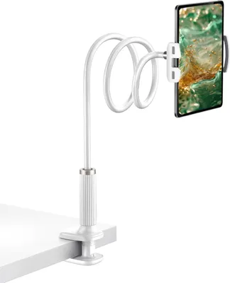 Produktbild von Schwanenhals-Tablet-Ständer, verstellbarer, flexibler Bettarm-Tablet-Halter für iPad/Mobiltelefon/iPad Air, iPhone und andere Geräte von 4,7 bis 11 Zoll (Weiß)