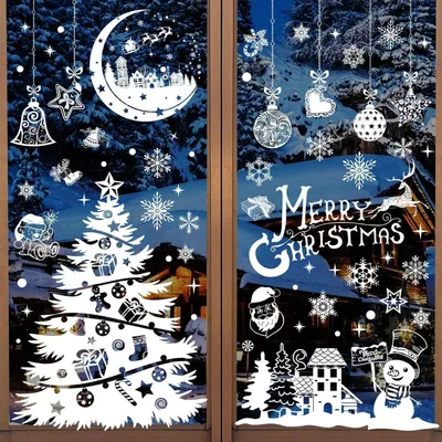 Productafbeelding van Zelfklevende kerstdecoraties voor ramen, 202 stuks, 9 vellen, PVC, dubbelzijdig