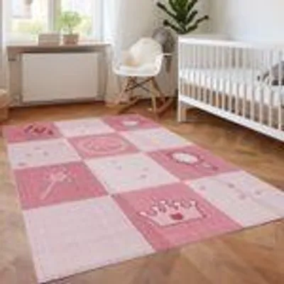 Produktbild von Kinderzimmer Teppich Spielmotiven Design Kinderteppich Babyzimmer Teppiche Spielteppich für Jungen und Mädchen Teppich, Rosa Größe: 80 x 120 cm