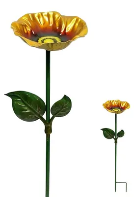 Produktbild von Garten Vogelbad Eisen Vogeltränke Bernsteinfarben Wetterfeste Blumen Skulptur für Balkon Hof Wildvogel Dekoration