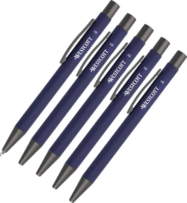 Produktbild von Westcott PRIMESOFT Kugelschreiber 5 Stück | 5er Set Blaue Premium Kugelschreiber aus Aluminium | Dokumentenecht mit blauer Tinte | Strichstärke XB 1,4 mm | E-745005 00
