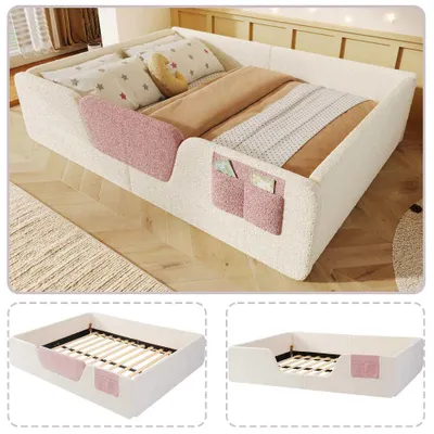 Produktbild von Elegantes Polsterbett mit Samtbezug, abnehmbaren Sicherheitsgittern und Aufbewahrungstasche, exklusives Design, ohne Matratze - 140 x 190 cm