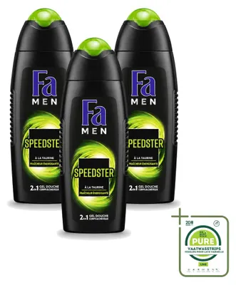 Immagine prodotto di 3 flaconi di gel doccia Fa Men Speedster con taurina - 250 ml - confezione grande - 3 pezzi