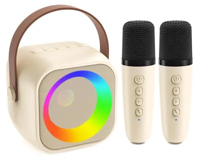 Immagine prodotto di Set karaoke bambini Macchina karaoke - 2 microfoni - Altoparlante Bluetooth - Luce discoteca, 3-15 anni