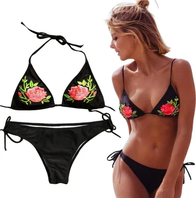 Immagine prodotto di Costume da bagno bikini a due pezzi con fiori, allacciato, per spiaggia e piscina L