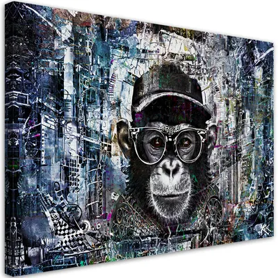 Produktbild von Leinwandbild Schimpanse Affe Abstrakt 100x70 Feeby Grau bild für die wand bereit zum aufhängen