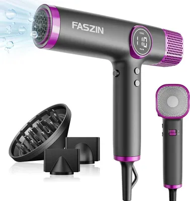 Produktbild von Faszin -Haartrockner Leichter 110.000 U / min bürstenloser Motor Schnelltrocknen, 200 Millionen Ionenentrockner, niedriges Rauschen, LED -Display, Nac