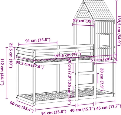 Produktbild von vidaXL Etagenbett ohne Matratze 90x190 cm Massivholz Kiefer