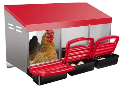 Obrázok produktu pre Kuriňa, hniezdne boxy, pozinkovaná oceľ, systém na automatický zber vajec, červená farba