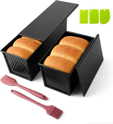 Obrázek produktu pro Formy na chléb s víkem, 2 kusy, rozměry 31,8x12x11,43 cm a 21,6x12x11 cm, černé formy na toast s ventilačními otvory a nepřilnavým povrchem