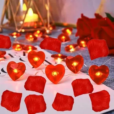 Produktbild von Goldrock Herz Deko Led Lichterkette Mit 1000 Stück Rosenblätter Konfetti, 2m 20 Led Herzen Lichterkette Batterie, Rot Herz Streudeko Herzförmige Lichterketten Klein Für Geschenke,valentinstag,hochzeit