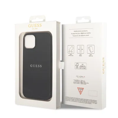 Produktbild von Guess nakładka do iPhone 14 6,1" GUHCP14SPSASBBK czarna Kunstledertasche Saffiano mit Metall Logo Hot Stamp Stripes