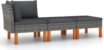 Produktbild von 3-tlg. Garten-Lounge-Set Poly Rattan und Eukalyptus Massivholz