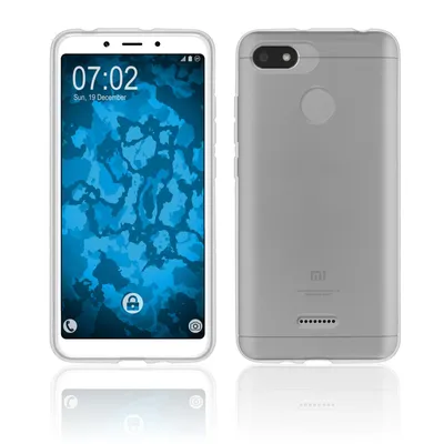 A front and back view of a transparent phone case on a white background.