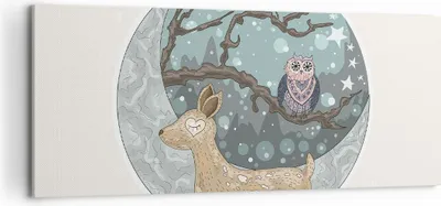 Produktbild von Bild auf Leinwand - Leinwandbild - Tiere Nacht Mond Eule - 100x40cm - Wand Bild - Wanddeko - Leinwanddruck - Bilder - Kunstdruck - Wanddekoration - Leinwand bilder - Wandkunst - AB100x40-2853