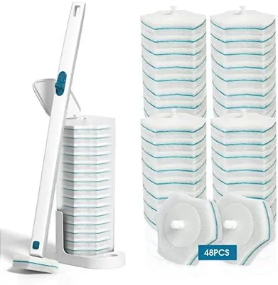 Produktbild von Einweg-Toilettenbürste, WC-Bürsten, Toilettenstab-Kit, Einweg-Toilettenschüsselbürste, Einweg-Toilettenreinigungssystem-Toilettenstab für die Badezimmerreinigung, 48 Nachfüll-Reinigungsköpfen