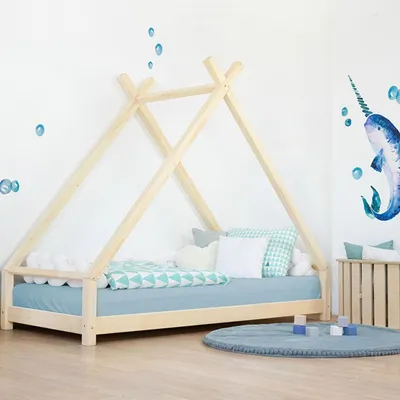Produktbild von Kinderhausbett TAHUKA in Tipi-Form 120x200 cm Transparente matte Wachslasur