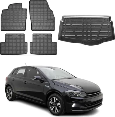 Immagine prodotto di Fußmatten & Kofferraumwanne Set für VW Polo 2017-2021 Untere Gummi Schwarz 5x