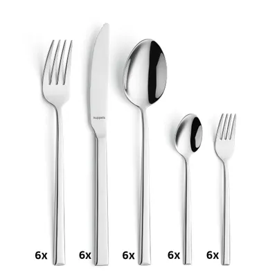 A set of cutlery arranged on a white background.