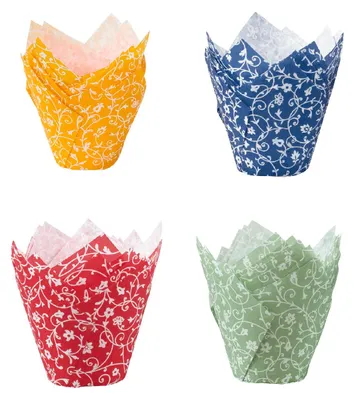 Immagine prodotto di Set di decorazioni a forma di tulipano "Classico" di Demmler – colori: mango, verde giada, blu, rosso – in stile moderno, ideali per decorare prodotti da forno – Prodotto in Germania