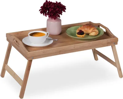 Immagine prodotto di Vassoio da letto pieghevole Relaxdays, vassoio da pranzo con piedini, colazione a letto, bambù e MDF, A x L x P: 25 x 60 x 30 cm, colore naturale