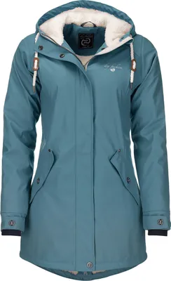 Produktbild von Dry Fashion Damen Regenmantel Malmö - Frauen Regenjacke Jacke mit Kapuze Lang Winddicht Wasserdicht Gefüttert mit Teddyfleece in Petrol Größe 38