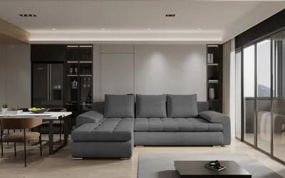 Produktbild von Ecksofa Sofa HECKTOR mit Schlaffunktion Stoff Abriamo Grau Ottomane Links