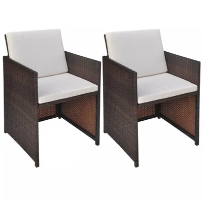 Immagine prodotto di Sedie da giardino 2 pezzi con imbottitura e cuscini in poly rattan marrone
