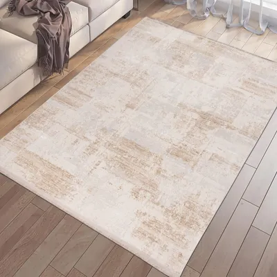 Produktbild von Moderner glänzender Wohnzimmer-Teppich in gold-weiß Größe - 120 x 170 cm