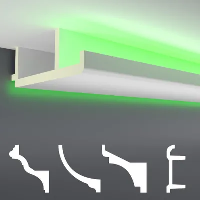 Produktbild von LED Stuckleisten aus Polyurethan- lichtundurchlässig, Variantenvielfalt & vorgrundiert - Sparpakete