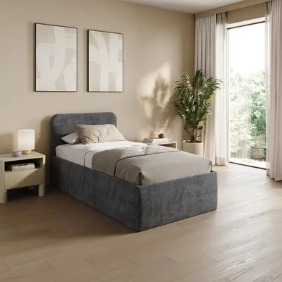 Produktbild von Home Collective Polsterbett 100x200 cm Doppelbett Bett mit verstellbarem Lattenrost & Stauraum, viele Größen verfügbar | Kordstoff Anthrazit