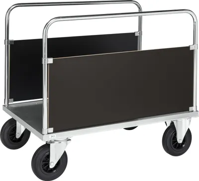 Produktbild von Kongamek Plattformwagen verzinkt 1000x700x900mm mit Ladefläche und 2 stirnseitigen Wänden mit Gummibereifung und Bremse