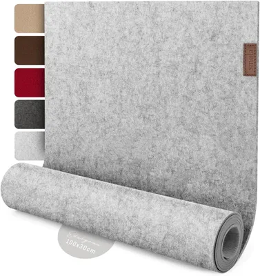 Produktbild von Design Tischläufer Grau aus Filz I 100x30 cm Tischband I Skandinavischer Filzläufer Abwaschbar mit Leder Label I Tischdeko Tischläufer modern Edelgrau