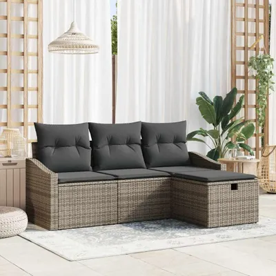Image de Maison Exclusive - Ensemble de canapé 4 pièces, gris, en résine tressée