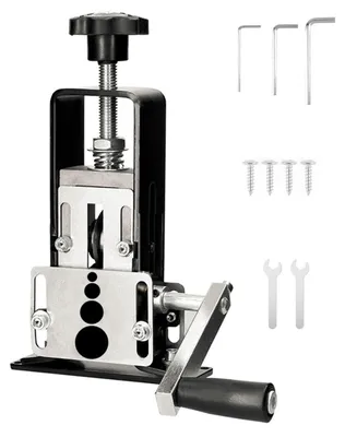 Zdjęcie produktu dla Obstriper do kabli - urządzenie do zdejmowania izolacji - 2–25 mm, ręczne i napędzane wiertarką, z korbką, 4 otwory, do kabli miedzianych, przenośne - czarne