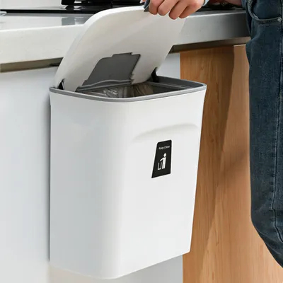 Obrázek produktu pro 9L odpadkový koš Závěsný odpadkový koš Odpadkový koš na zeď Kuchyňský odpadkový koš s víkem Bílý